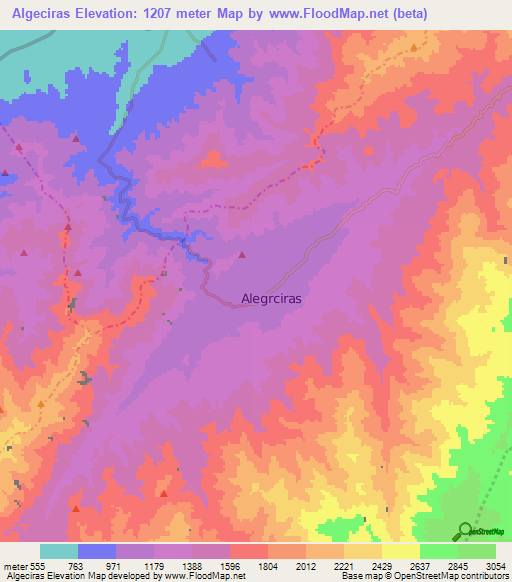 Algeciras,Colombia Elevation Map