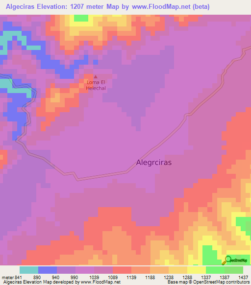 Algeciras,Colombia Elevation Map