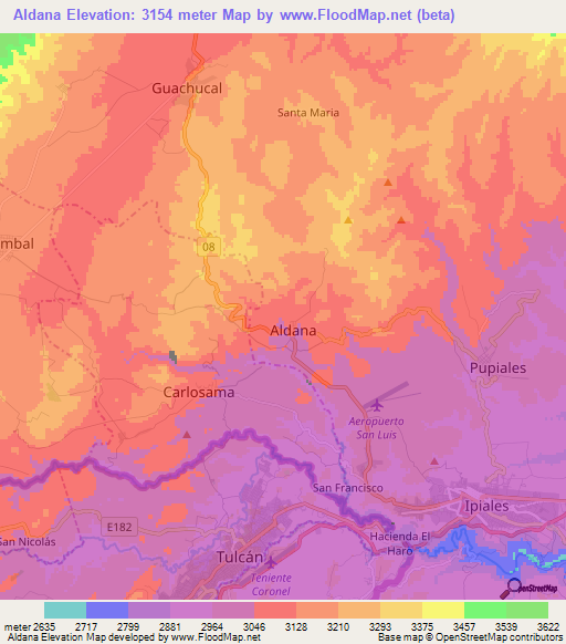 Aldana,Colombia Elevation Map