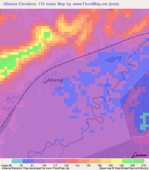 Albania,Colombia Elevation Map