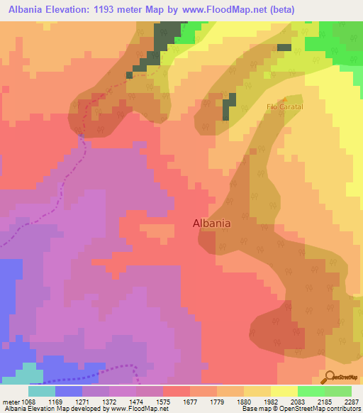 Albania,Colombia Elevation Map