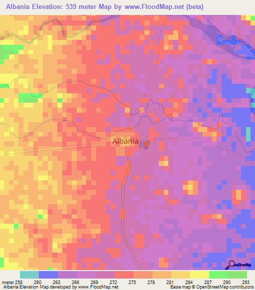 Albania,Colombia Elevation Map