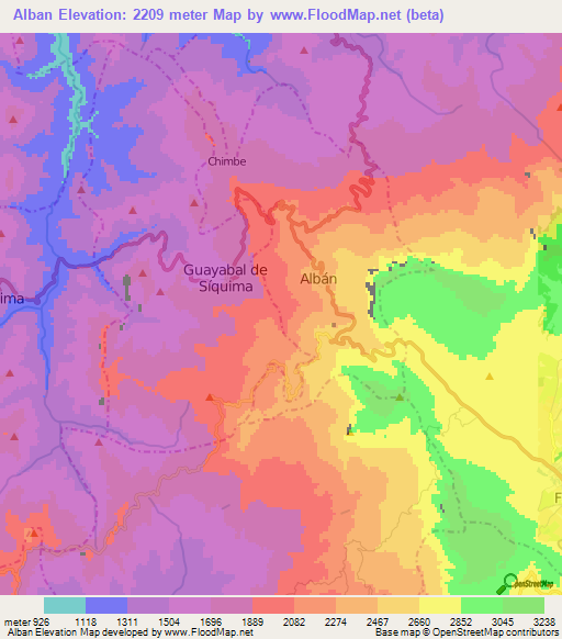 Alban,Colombia Elevation Map