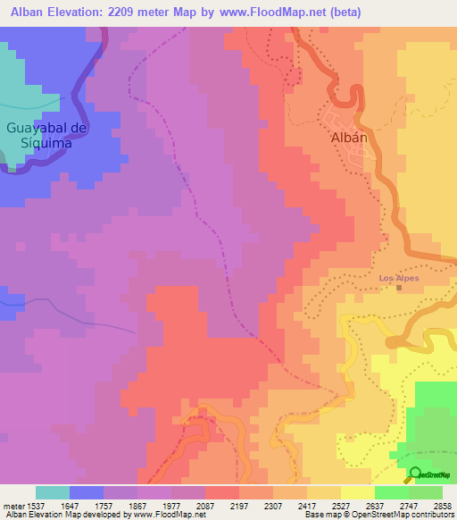 Alban,Colombia Elevation Map