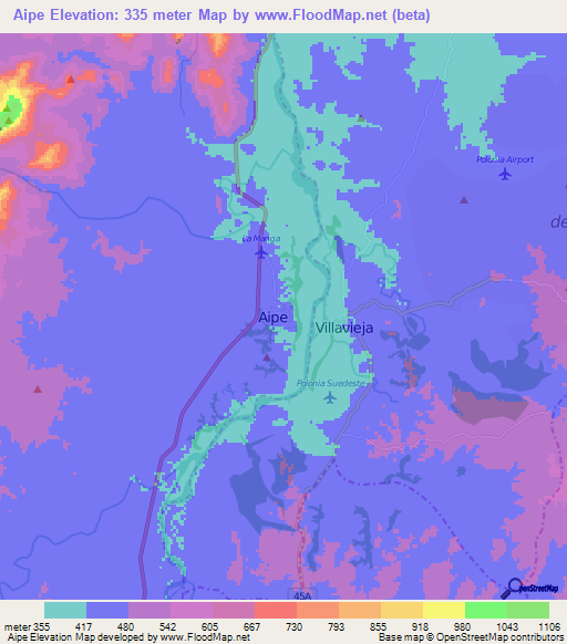 Aipe,Colombia Elevation Map