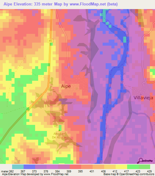 Aipe,Colombia Elevation Map