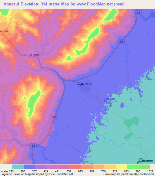 Aguazul,Colombia Elevation Map