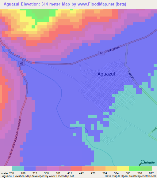 Aguazul,Colombia Elevation Map