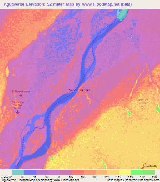 Aguaverde,Colombia Elevation Map