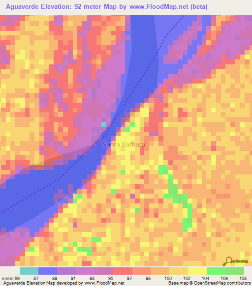 Aguaverde,Colombia Elevation Map