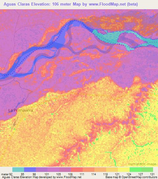 Aguas Claras,Colombia Elevation Map