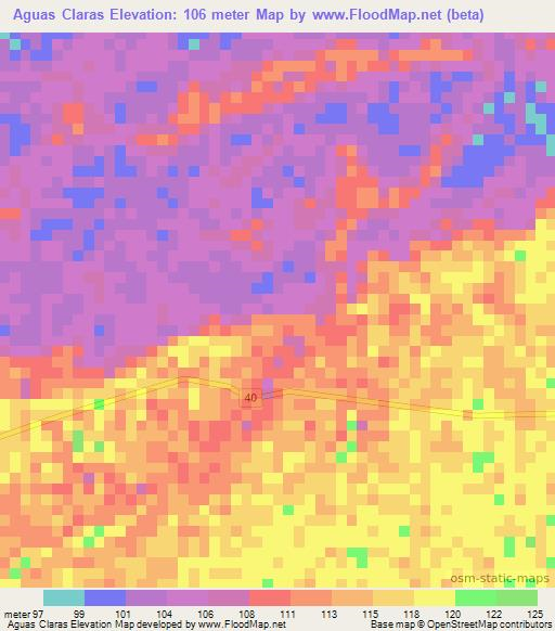 Aguas Claras,Colombia Elevation Map