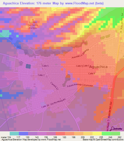 Aguachica,Colombia Elevation Map