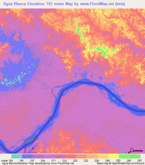 Agua Blanca,Colombia Elevation Map