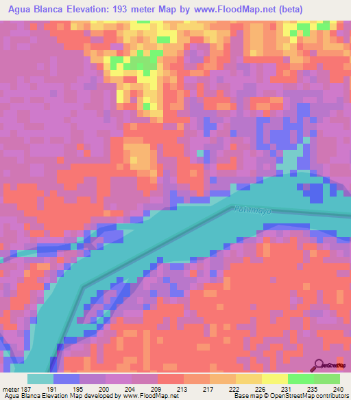 Agua Blanca,Colombia Elevation Map