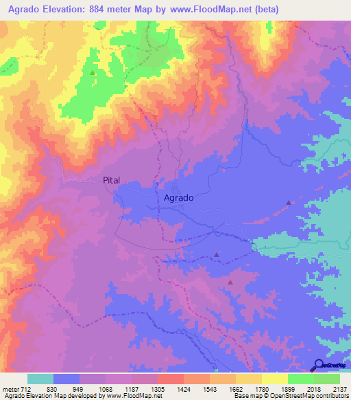 Agrado,Colombia Elevation Map