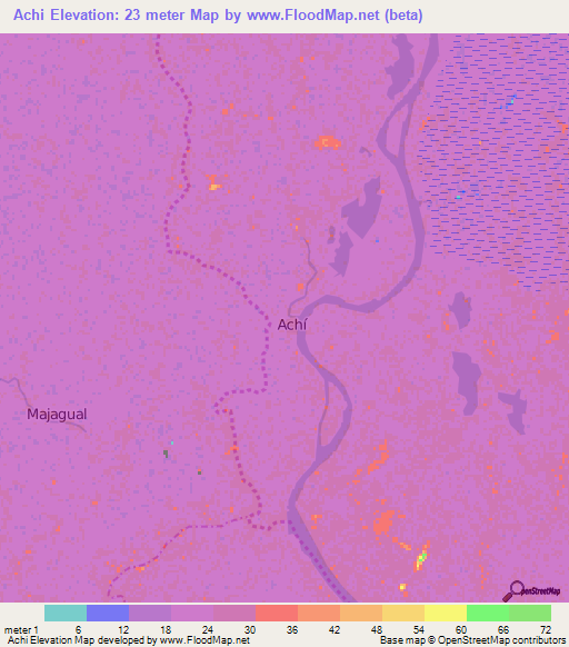 Achi,Colombia Elevation Map