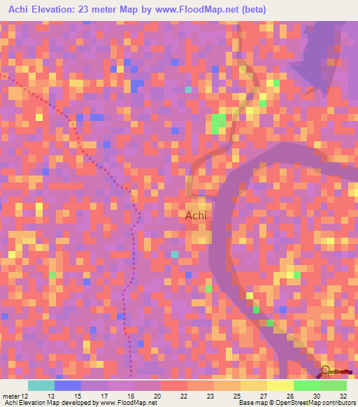 Achi,Colombia Elevation Map