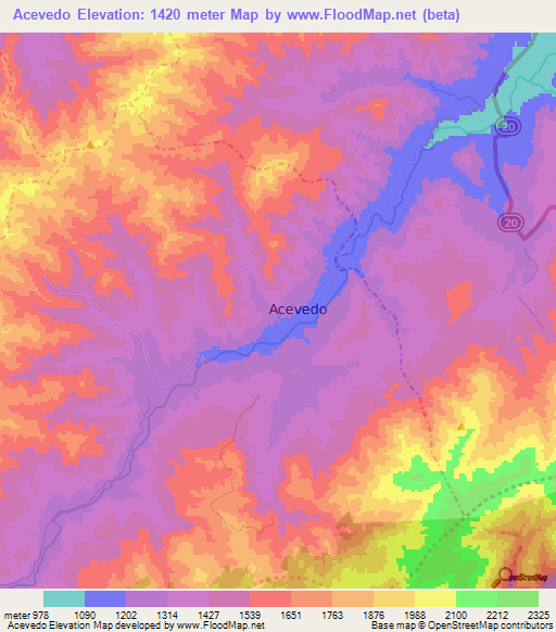 Acevedo,Colombia Elevation Map