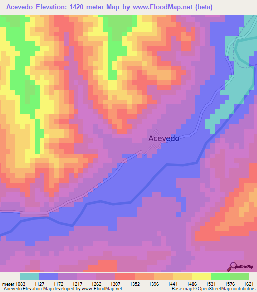 Acevedo,Colombia Elevation Map