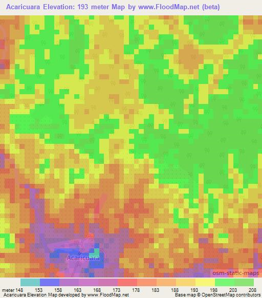 Acaricuara,Colombia Elevation Map