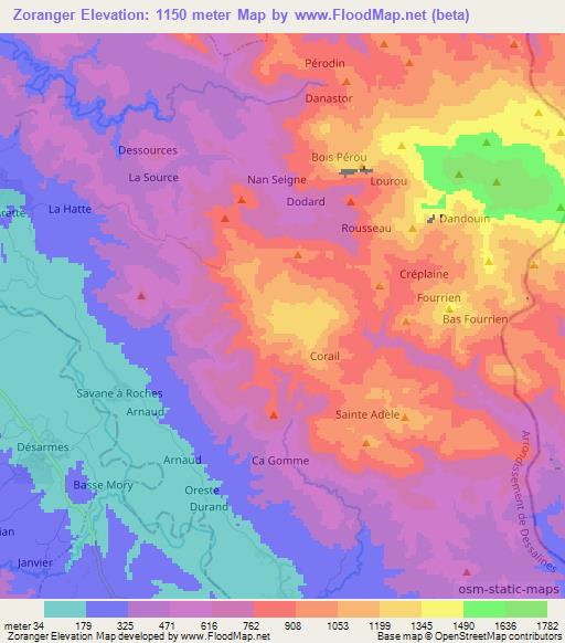 Zoranger,Haiti Elevation Map