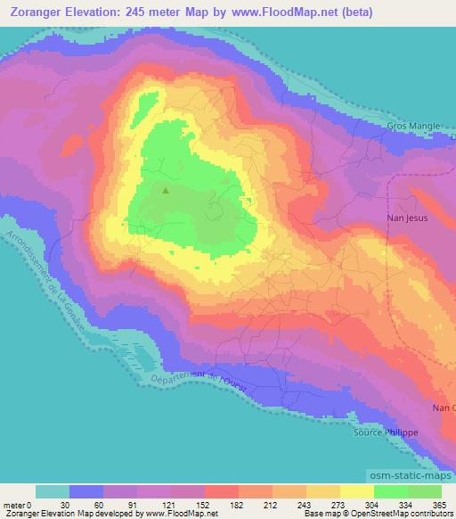 Zoranger,Haiti Elevation Map