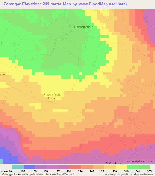 Zoranger,Haiti Elevation Map