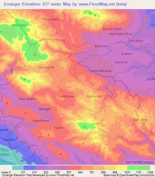 Zoranger,Haiti Elevation Map