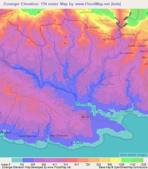 Zoranger,Haiti Elevation Map