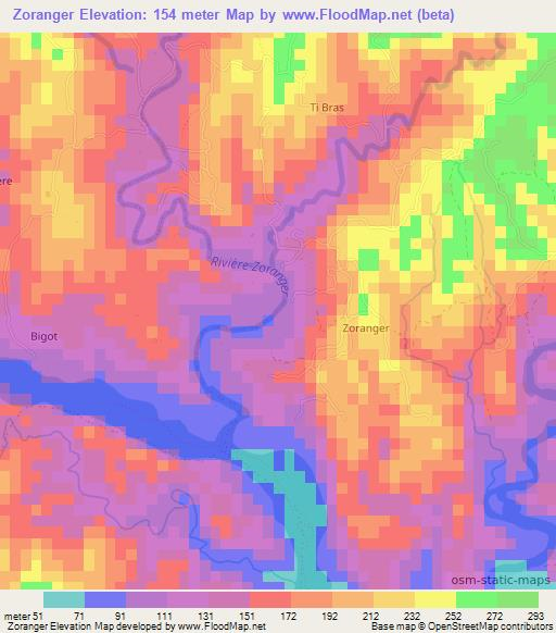 Zoranger,Haiti Elevation Map