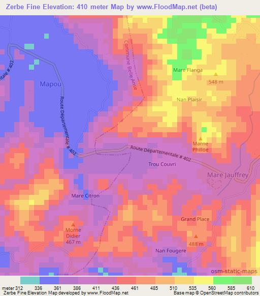 Zerbe Fine,Haiti Elevation Map