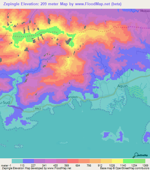 Zepingle,Haiti Elevation Map