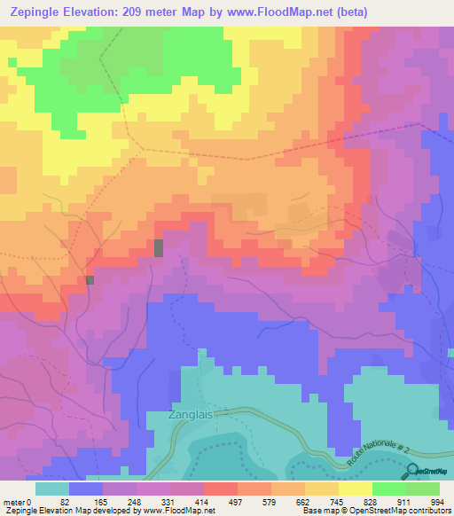 Zepingle,Haiti Elevation Map