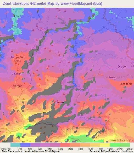 Zemi,Haiti Elevation Map