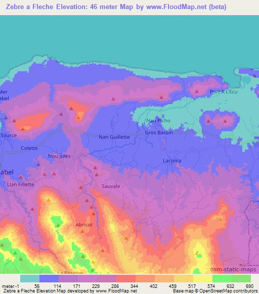 Zebre a Fleche,Haiti Elevation Map