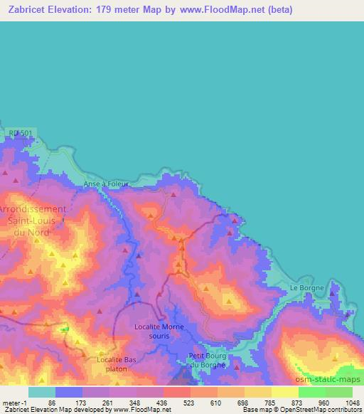 Zabricet,Haiti Elevation Map