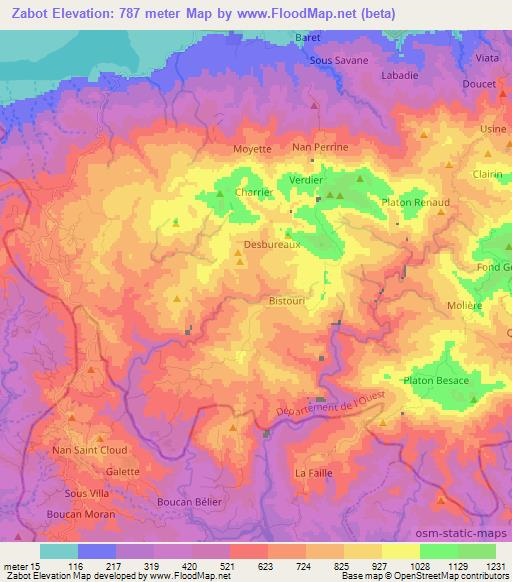 Zabot,Haiti Elevation Map