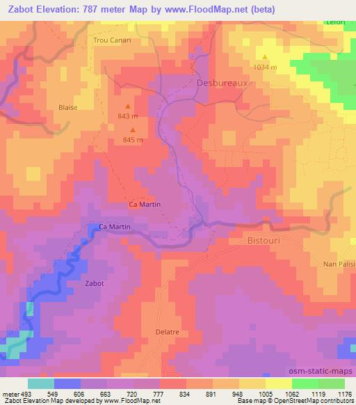 Zabot,Haiti Elevation Map