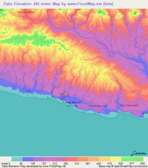 Zabo,Haiti Elevation Map