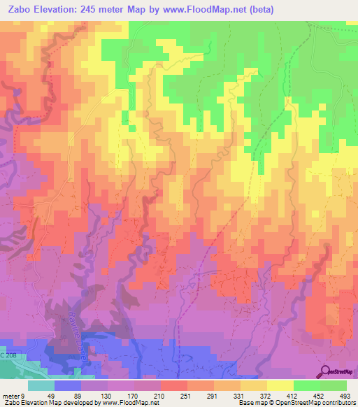 Zabo,Haiti Elevation Map