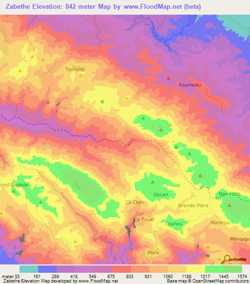 Zabethe,Haiti Elevation Map