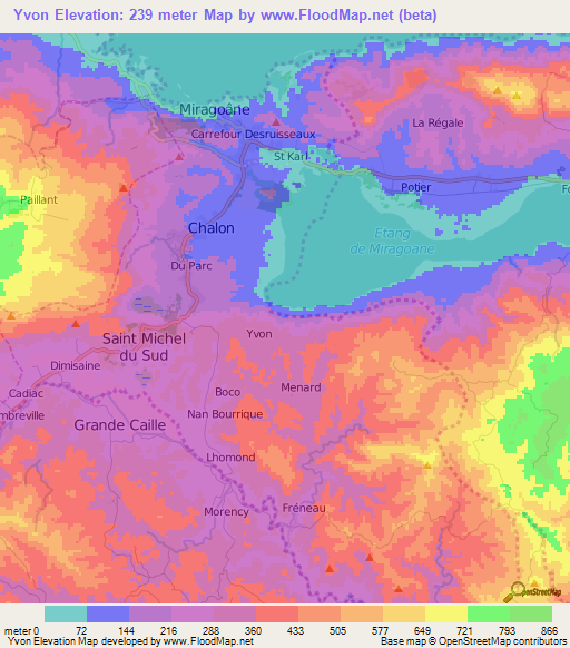 Yvon,Haiti Elevation Map