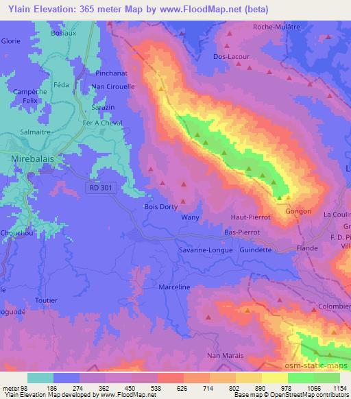 Ylain,Haiti Elevation Map