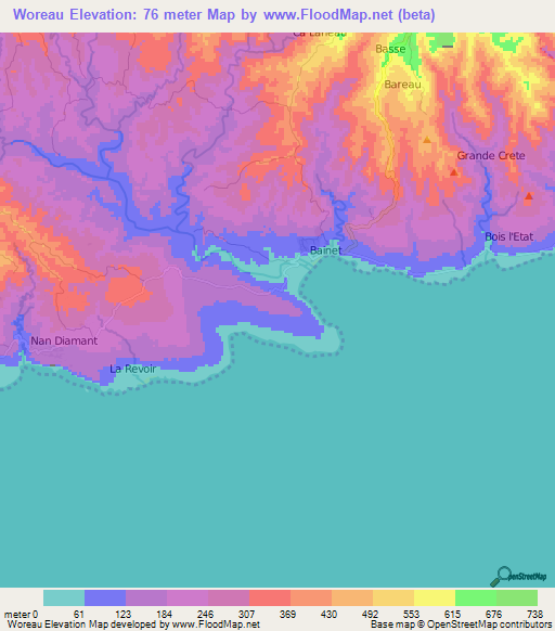 Woreau,Haiti Elevation Map