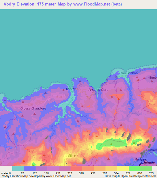 Vodry,Haiti Elevation Map