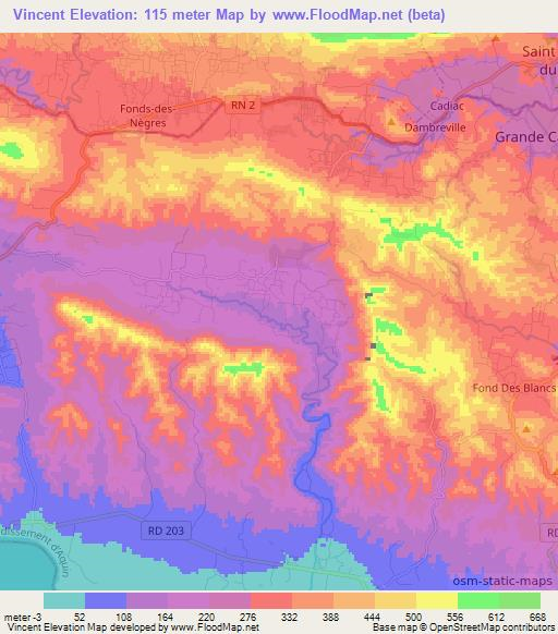 Vincent,Haiti Elevation Map