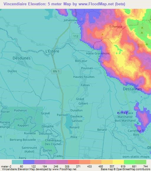 Vincendiaire,Haiti Elevation Map