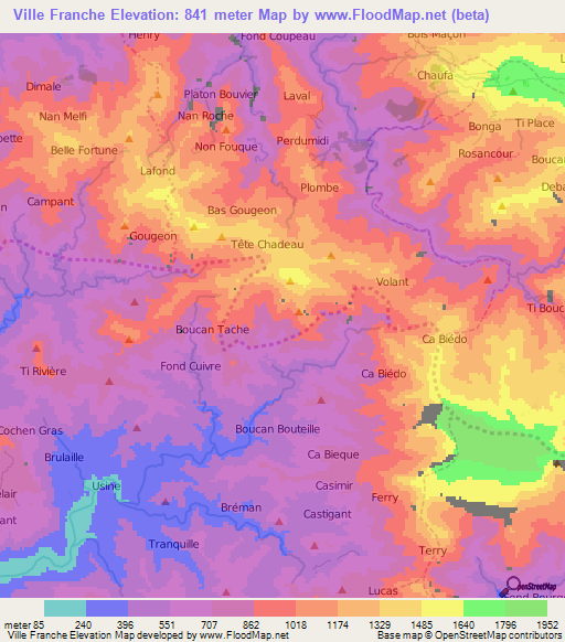 Ville Franche,Haiti Elevation Map