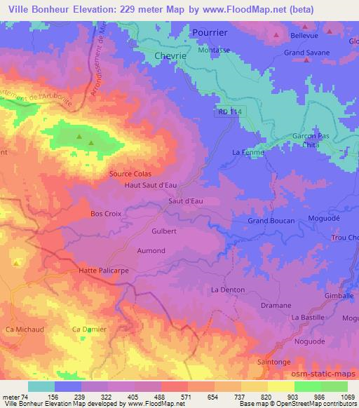 Ville Bonheur,Haiti Elevation Map